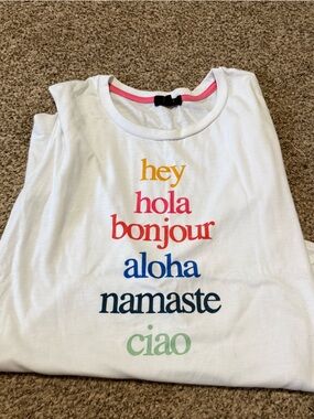 Kids White Short Sleeve Graphic Tee with Multilingual Greeting Print